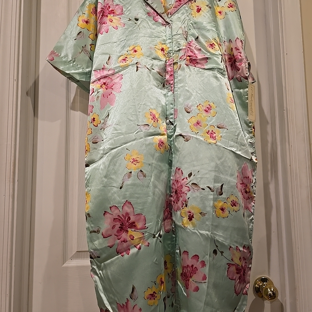 Audrey Lane Floral Women's Sleep Shirt Pajamas - Mint Green and Pink